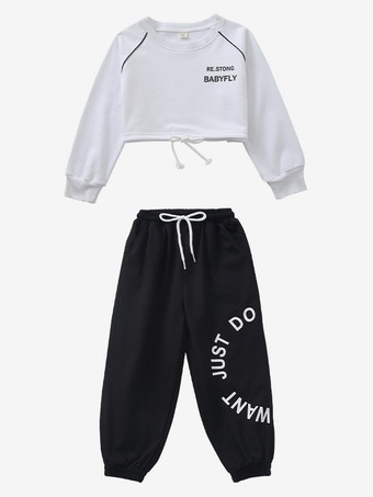 ホワイト ジャズダンスコスチューム レディース ポリエステルパンツ トップ ダンスウェア