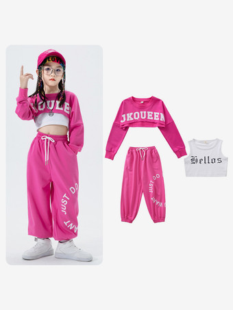 ローズレッドジャズダンスコスチューム 女の子用ポリエステルパンツトップダンスウェア