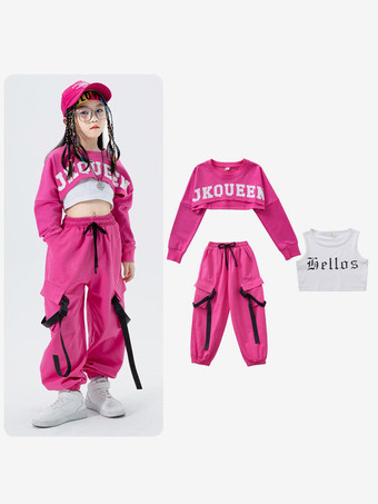 ローズレッドジャズダンスコスチューム レディース ポリエステルパンツ トップ ダンスウェア