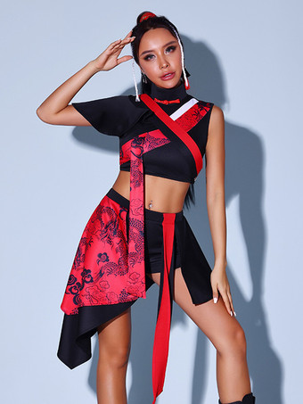 ジャズダンスコスチューム 女の子用ポリエステルスプリットスカートトップダンスウェア