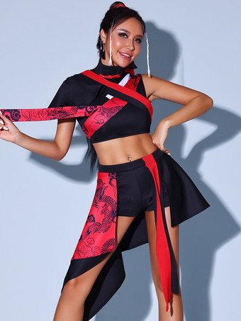 ジャズダンスコスチューム 女の子用ポリエステルスプリットスカートトップダンスウェア