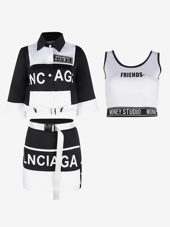 ジャズダンスコスチューム レディース ポリエステル ミニスカート サッシュトップ オーバーコート ダンスウェア