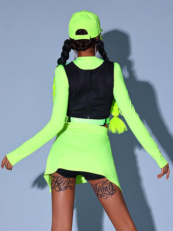 ジャズダンスコスチューム レディース ポリエステルトップ ミニスカート サッシュパンツ ダンスウェア