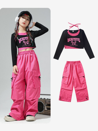 ローズレッドジャズダンスコスチューム レディース ポリエステルトップパンツ ダンスウェア