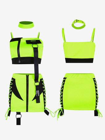 ジャズダンスコスチューム レディース ポリエステルトップ ミニスカート パンツ ダンスウェア