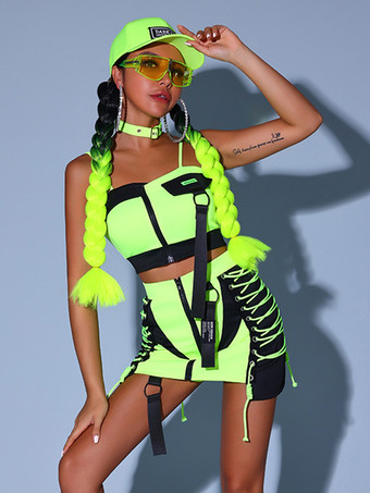 ジャズダンスコスチューム レディース ポリエステルトップ ミニスカート パンツ ダンスウェア