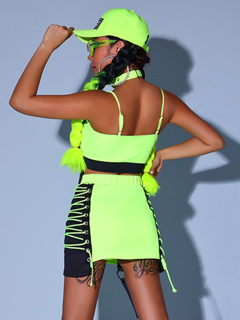 ジャズダンスコスチューム レディース ポリエステルトップ ミニスカート パンツ ダンスウェア