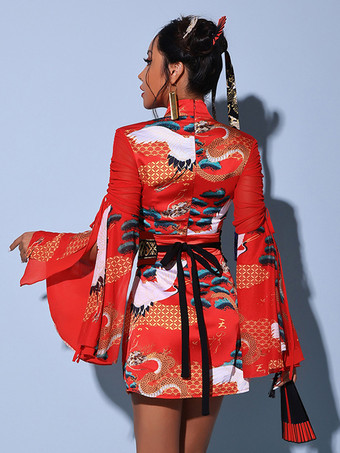 ジャズダンスコスチューム レディース ポリエステルパンツドレス サッシュダンスウェア