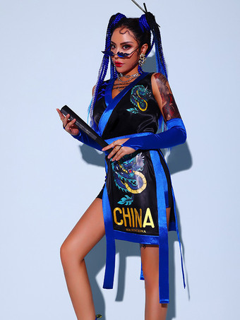 ブルー ジャズダンスコスチューム 女の子用ポリエステルドレスパンツ ダンスウェア