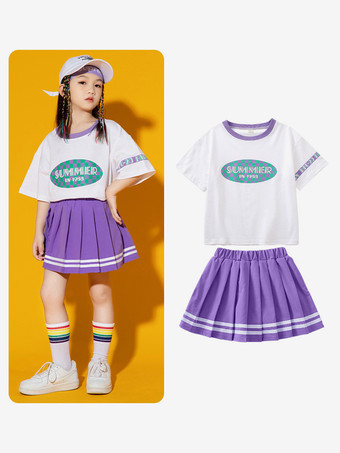 ホワイト ジャズダンスコスチューム 女の子用ポリエステルトップスカートダンスウェア