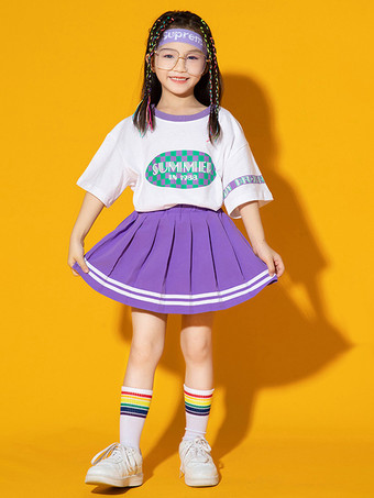 ジャズダンスコスチューム 女の子用ポリエステルトップスカートダンスウェア
