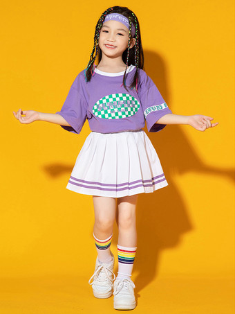 ジャズダンスコスチューム 女の子用ポリエステルトップスカートダンスウェア