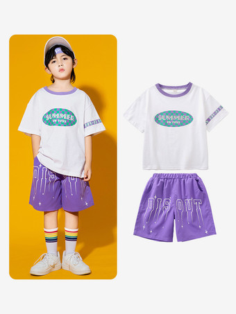 ホワイト ジャズダンスコスチューム メンズ ポリエステルパンツ トップ ダンスウェア