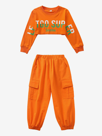 オレンジ ジャズダンスコスチューム ユニセックス ポリエステルトップパンツ ダンスウェア