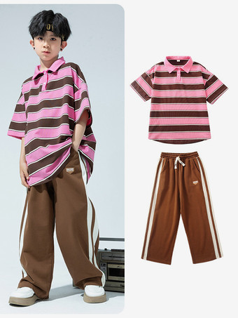 ブラウン ジャズダンスコスチューム ユニセックス ポリエステルトップパンツ ダンスウェア