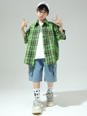 ジャズダンスコスチューム 男の子用ポリエステルオーバーコートパンツトップダンスウェア