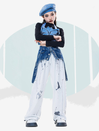 ブラック ジャズダンスコスチューム レディース ポリエステルパンツ トップアクセサリー ダンスウェア