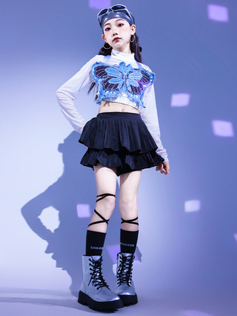 blanc Costumes de danse Jazz Mini-jupe en Polyester filles ensemble de danse