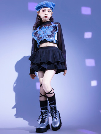 noir Costumes de danse Jazz Mini-jupe en Polyester filles ensemble de danse