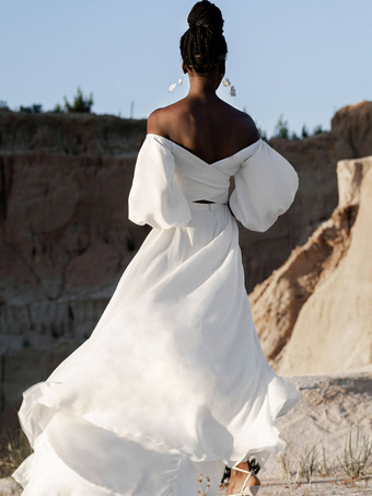 ツーピースウェディングドレス ポリエステル スウィートハートネック Aライン フロアレングス バックレス ロングスリーブ アイボリー