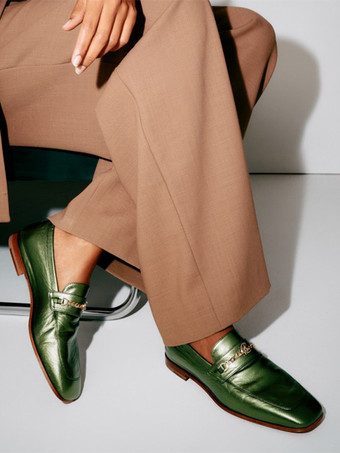 レディース メタルディテール アートワーク ローファー パピーヒール ポリエステル