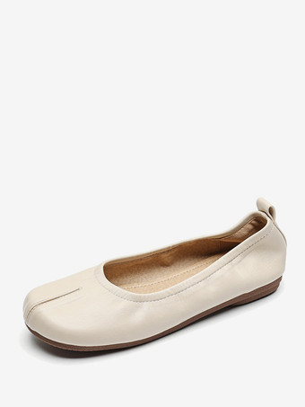 ライト アプリコットレディース ラウンドトゥ PUレザー バレエフラット