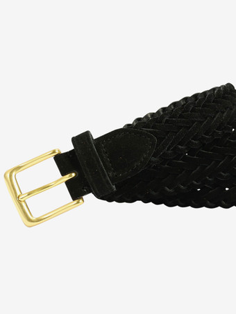 編み込みレザーベルト ダメージ加工 レトロ レディースベルト バックル付き