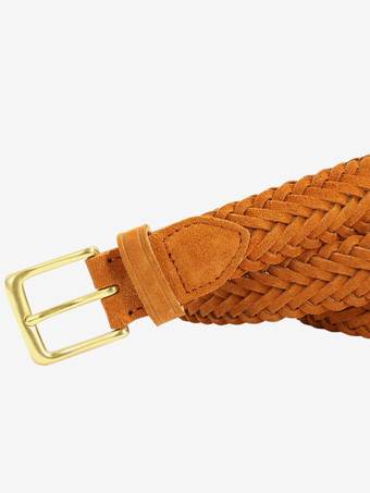 編み込みレザーベルト ダメージ加工 レトロ レディースベルト バックル付き