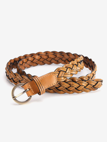 ラクダ色 ドレス用のトレンディな牛革ベルト 編み込みレザー メタルバックル付き