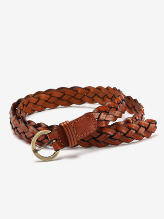 ブラウン ドレス用のトレンディな牛革ベルト 編み込みレザー メタルバックル付き