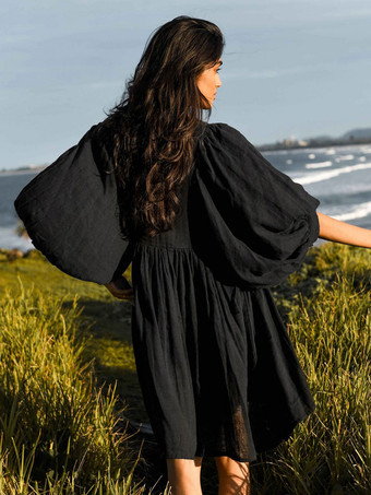 ボヘミアンドレス レースアップ 装飾襟 オーバーサイズ サマードレス