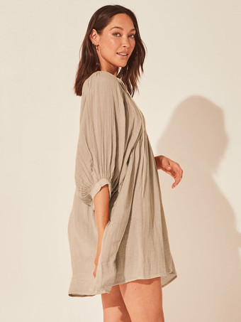 ボヘミアンドレス レースアップ 装飾襟 オーバーサイズ サマードレス