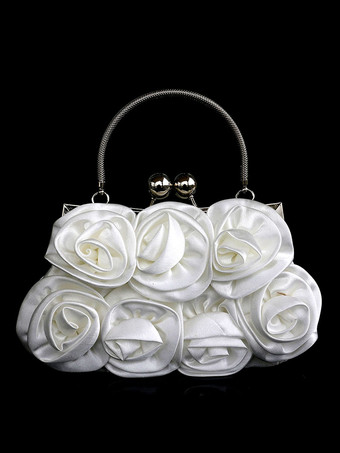 ホワイト ウェディングハンドバッグ ウェディングアクセサリー ブライダルバッグ 花 プリーツ