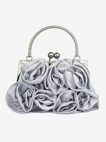 シルバー ウェディングハンドバッグ ウェディングアクセサリー ブライダルバッグ 花 プリーツ