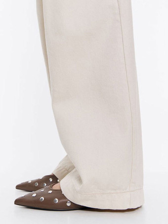 Black Ballet Flats Pointed Toe Studed Adjustable Ballerina Flat Shoes