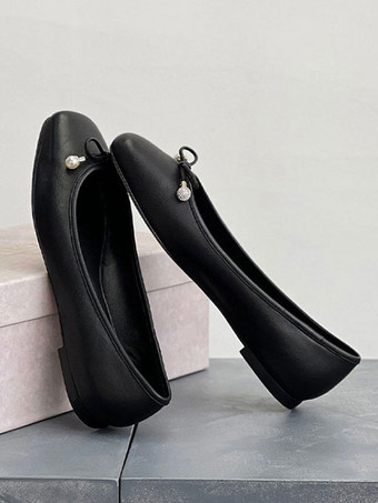 ブラック レディース ゴールド バレエ フラット メタリック ボウ ラウンド トゥ スリッポン フラット シューズ