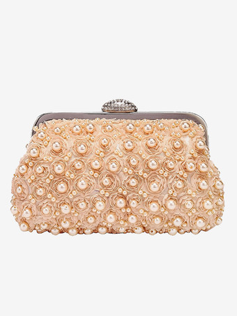 ピンクウェディングハンドバッグ ウェディングアクセサリー ブライダルバッグ 花 プリーツ