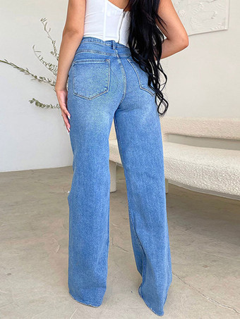 女性用ジーンズ 魅力的なダメージ加工ストレートポリエステル