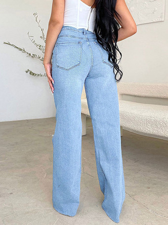 女性用ジーンズ 魅力的なダメージ加工ストレートポリエステル