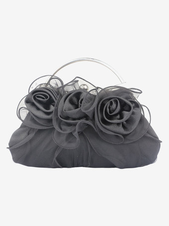 ブラック ウェディングハンドバッグ ウェディングアクセサリー イブニングクラッチバッグ プリーツフラワー