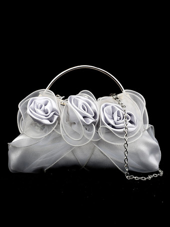 シルバー ウェディングハンドバッグ ウェディングアクセサリー イブニングクラッチバッグ プリーツフラワー