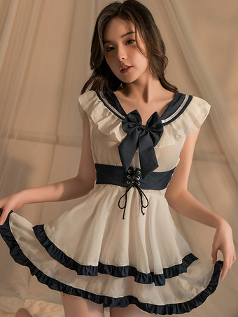 ホワイト スクールガールコスチューム Tバックドレス 2点セット セクシーコスチューム
