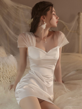 ホワイトパジャマ チュールパール バックレス スイートセクシーパジャマ