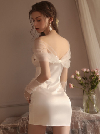 ホワイトパジャマ チュールパール バックレス スイートセクシーパジャマ