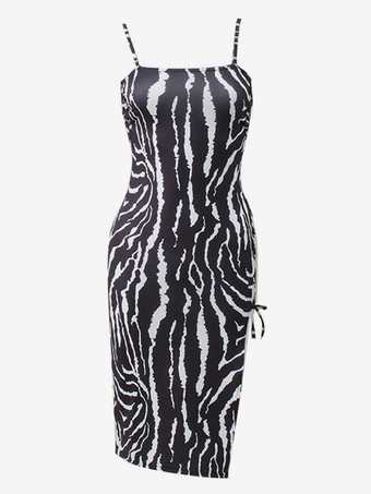 セクシーなクラブドレス レースアップ サイド タイガー ストライプ スパゲッティ ストラップ コーチェラ パーティー クラブウェア