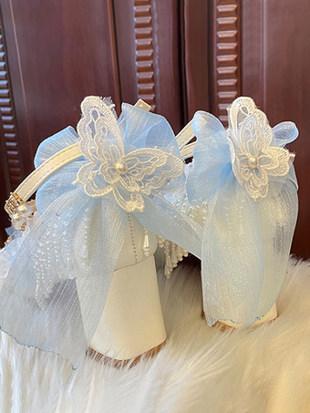 スイートロリータフットウェア ホワイトパールチェーン リボン PUレザー チャンキーヒール ロリータシューズ