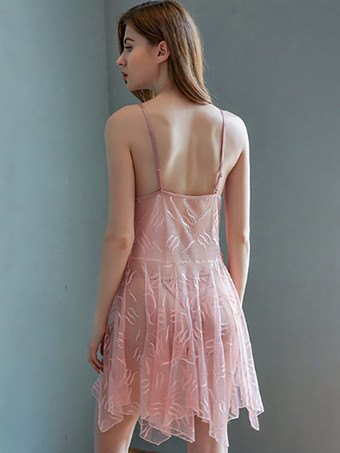 半透明のパジャマ プランジ イレギュラーヘム セクシーパジャマ