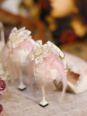 スイートロリータフットウェア ホワイトフラワーチェーンフリル PUレザースティレットヒールロリータパンプス