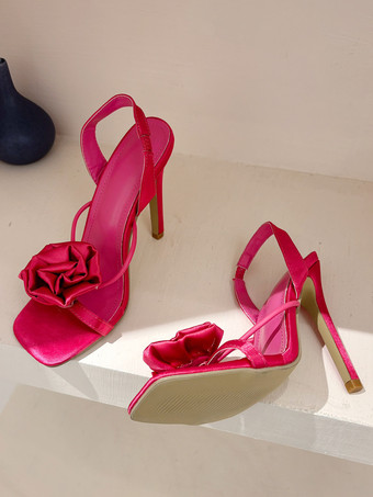 レディースヒールサンダル オープントゥ フラワーディテール スティレットヒールサンダルシューズ