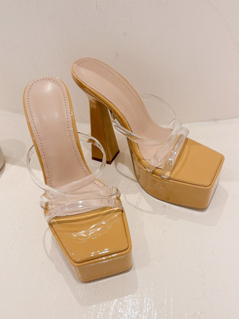 Damen High Heel Sandalen Slides Plateau Cut Out Sandalen mit klobigem Absatz